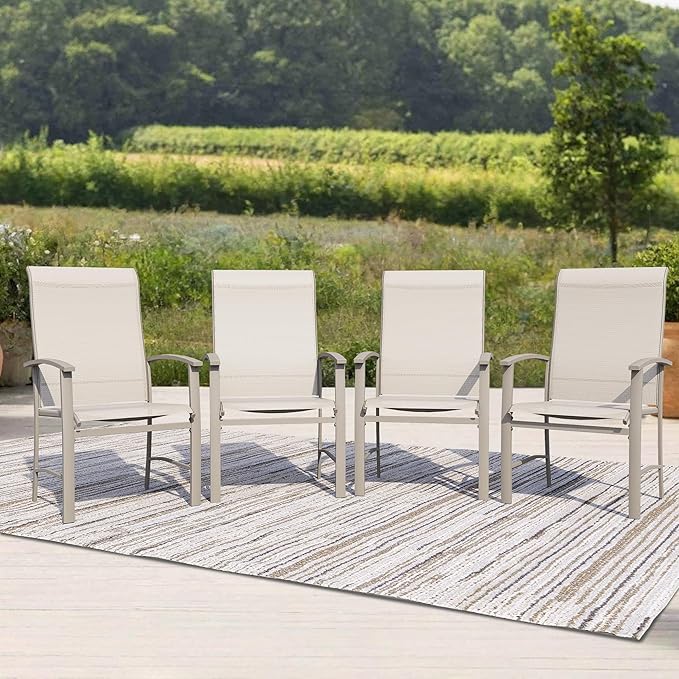 Outdoor Dining Chairs Set of 4, Patio Chairs with Metal Frame & Textilene Fabric, Perfect for Patio Garden Deck