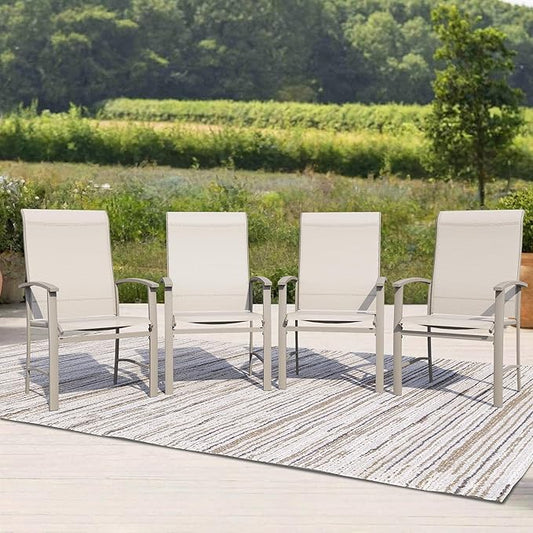Outdoor Dining Chairs Set of 4, Patio Chairs with Metal Frame & Textilene Fabric, Perfect for Patio Garden Deck