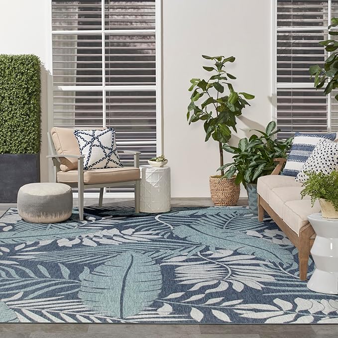 Nourison Home Garden Oasis Navy 9' x 12' Area Rug - Easy Clean, Non Shedding, Bed Room, Living Room, Dining Room, Kitchen (9' x 12')