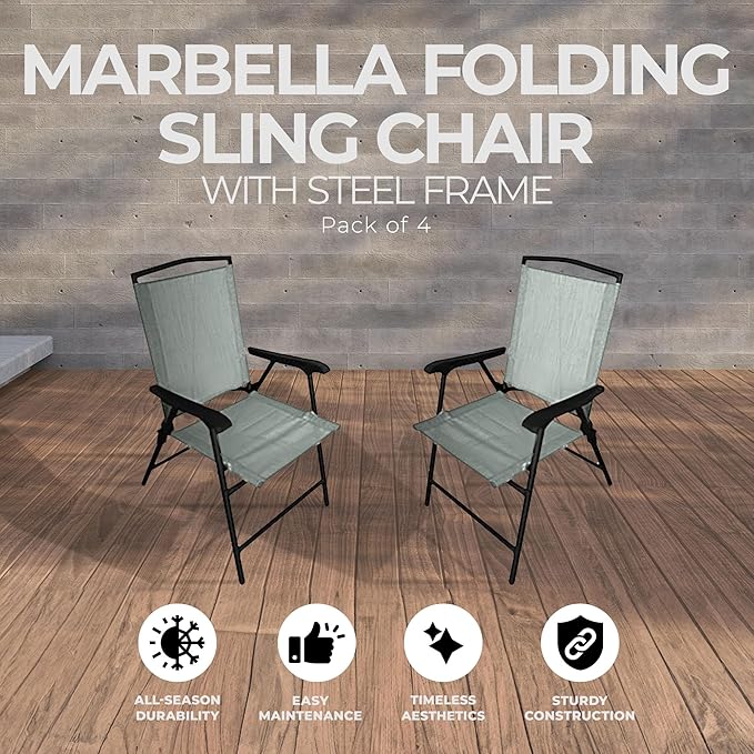 Four Seasons Courtyard Sunny Isles Outdoor Patio Steel Frame Sling Fabric Foldable Dining Chair, Holds Up To 300 Pounds, Green (4 Pack)