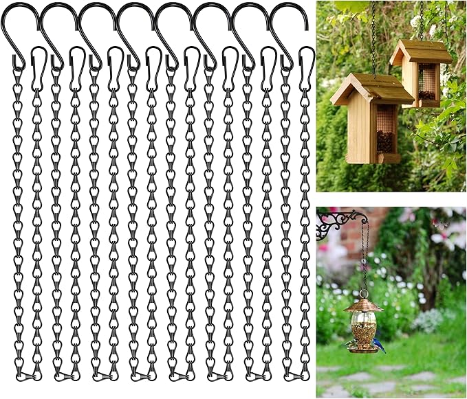 garini 26 Inch Hanging Basket Chain with Hooks, Black Hanging Chain for Hanging Bird Feeders, Billboards, Chalkboards, Basket, Planters, Lanterns, Wind Chimes and Decorative, 8 Pack