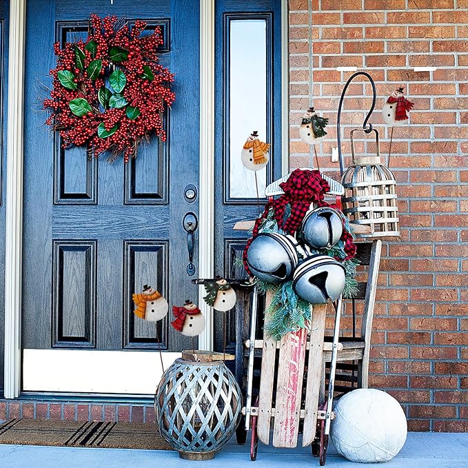 K KILIPES 16" H Snowman Christmas Decorations Outdoor Yard Signs, 6Pcs Rustic Metal Snowman Garden Stake Lawn Ornaments Xmas Yard Decor for Winter Holiday Christmas Outside Yard Lawn Planter Decor