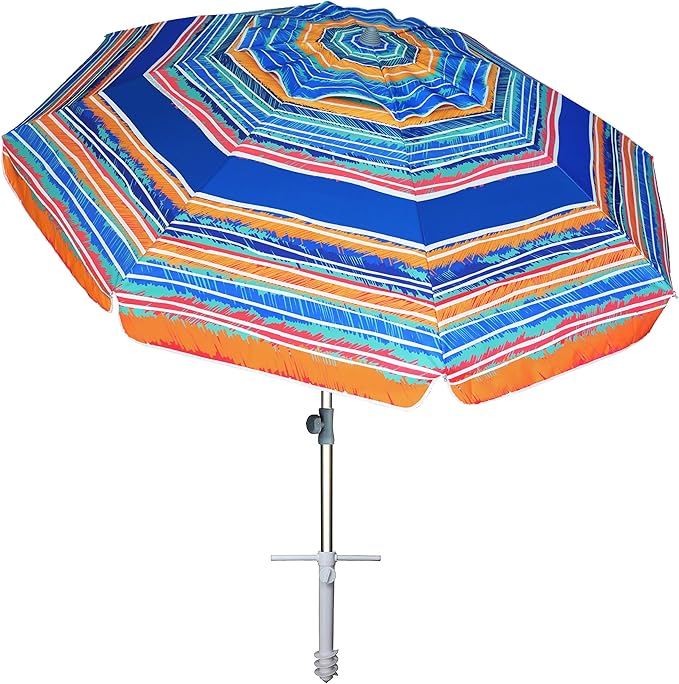 AMMSUN 7ft Beach Umbrella with Sand Anchor Portable Outdoor Patio Sun Shelter UV 50+ Protection & Tilt Aluminum Pole Air Vent with Carry Bag for Beach Patio Garden Outdoor Multicolor Blue