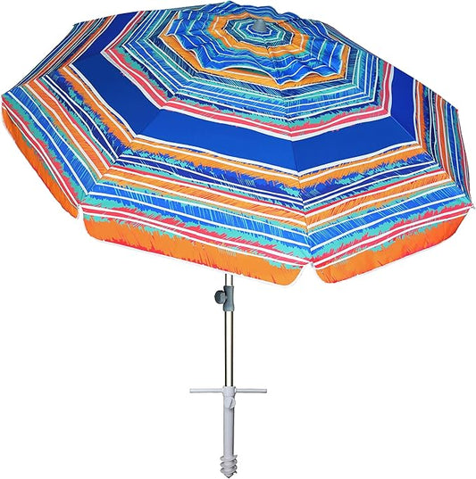 AMMSUN 7ft Beach Umbrella with Sand Anchor Portable Outdoor Patio Sun Shelter UV 50+ Protection & Tilt Aluminum Pole Air Vent with Carry Bag for Beach Patio Garden Outdoor Multicolor Blue