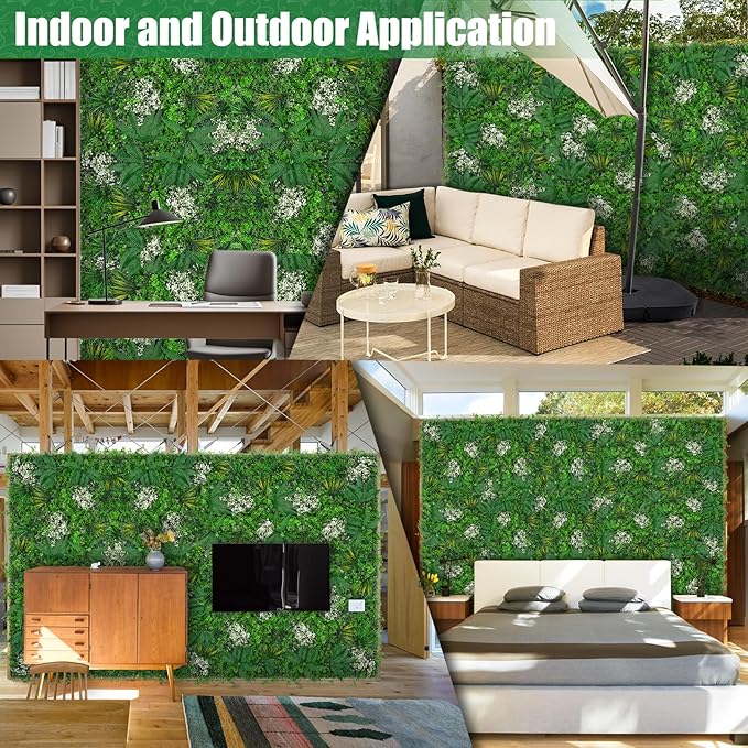 20"x20" Grass Wall Panels, 16PCS Artificial Greenery Backdrop Wall with UV Resistant Leaves, Faux Green Wall Decor for Outdoor Indoor Patio Garden Backyard