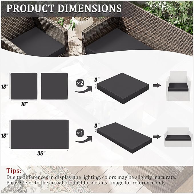 3 Pack Outdoor Replacement Cushions,36L x 18W x 3H,18L x 18W x 3H inch, High-Elastic Replacement Sponge for 4-Seater Water-Resistant Patio/Sofa with Removable Covers (Grey)