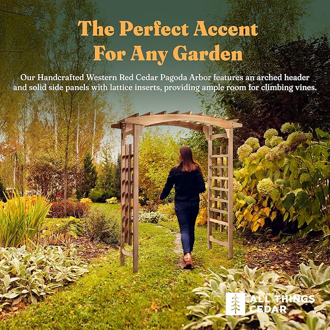 All Things Cedar 6-Foot Pagoda Arbor Garden Arch Trellis for Climbing Plants, Transform Garden or Patio Spaces, Made from Premium Western Red Cedar