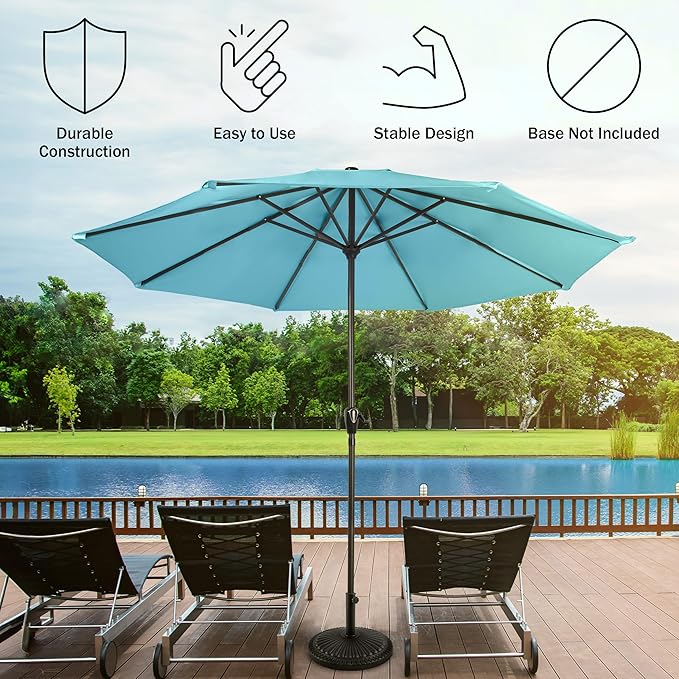 Pure Garden Patio Umbrella with Vented Canopy - 9 Ft Easy Crank Outdoor Umbrella for Shade - For Deck, Balcony, Porch, Backyard, or Pool (Light Blue)