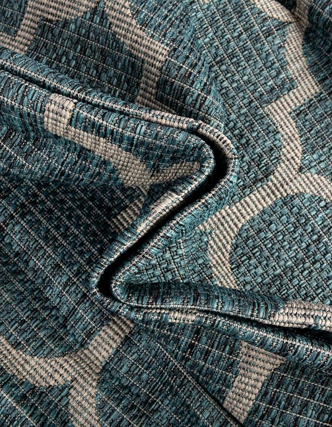 Unique Loom Outdoor Trellis Collection Area Rug (10' Round Teal/Gray)