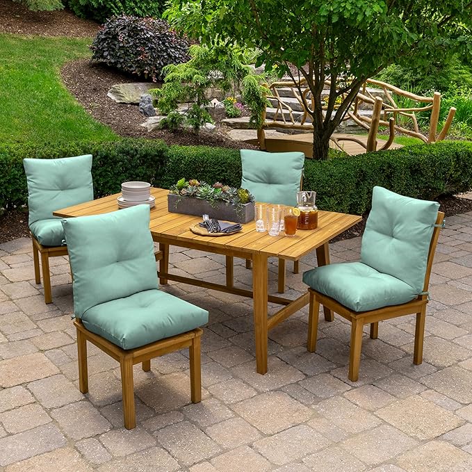 Arden Selections Outdoor Plush Modern Tufted Blowfill Dining Chair Cushion, 21 x 40, Water Repellent, Fade Resistant, Tufted Cushion for Dining and Bistro Chairs 21 x 40, Aqua Leala