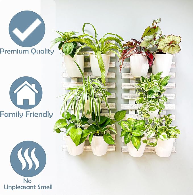ShopLaLa Wooden Wall Planters - 2 Pack Wall Mounted Plant Holder for Hanging Flower Pots Farmhouse Rustic White Wood Garden Vertical Living Herb Balcony Unique Large Green Decor 35.4" (90cm)
