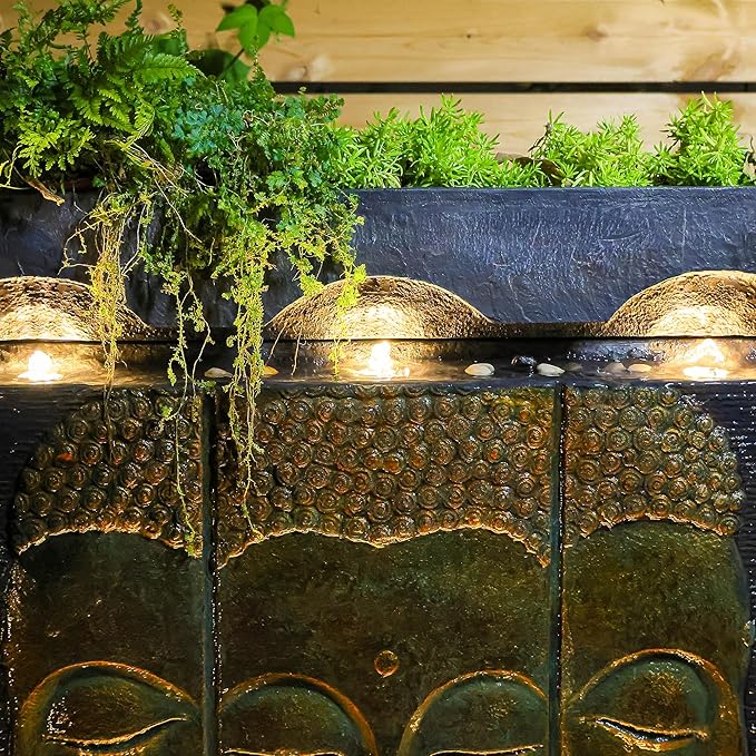 45" Outdoor Fountain Zen Buddha Face Wall Fountains and Waterfalls with Planting Groove for Meditation Room Balcony Home Garden Patio, Gold