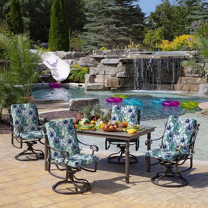 Arden 4-Pack Outdoor Patio Dining Chair Cushion, 20x44, Rain-Proof Seat Pad, Fade-Resistant Outdoor Cushion Salome Tropical