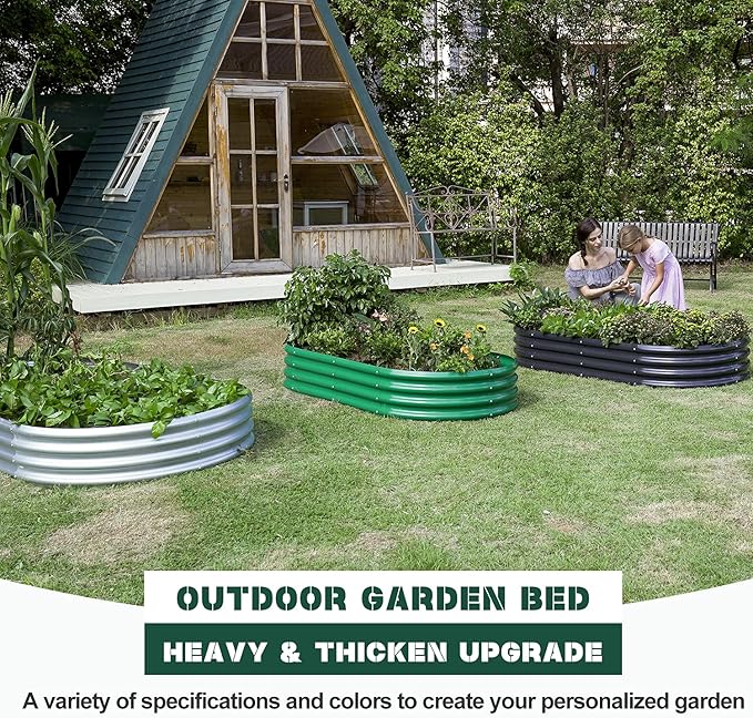 Land Guard 6×3×1 ft Galvanized Raised Garden Bed Kit， Raised Garden Boxes Outdoor, Oval Metal Raised Garden Beds for Vegetables, Flowers, Herbs（Grey）……