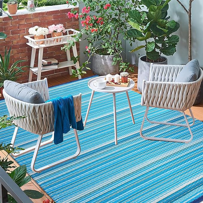 Reversible Outdoor/Indoor Plastic Rug Plastic Straw Rug Waterproof Portable Mat, Easy to Clean and Fold,Perfect for Garden, Patio, Picnic, Decking-（Blue，8x10Ft）