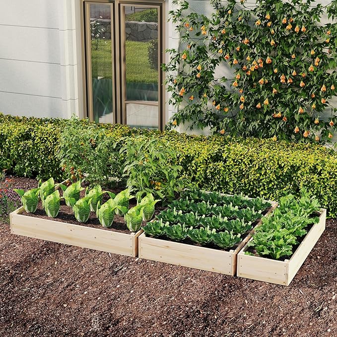 Giantex 3-Tier Raised Garden Bed with Trellis and 3 Planter Boxes, Outdoor Open-Ended Wood Raised Bed for Planting and Vines Flowers Vegetables Growing, 44"x45"x56"