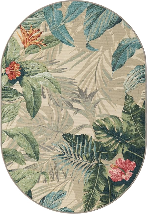 Unique Loom Outdoor Botanical Collection Area Rug - Kula (4' 1" x 6' 1" Oval Multi/Gray)