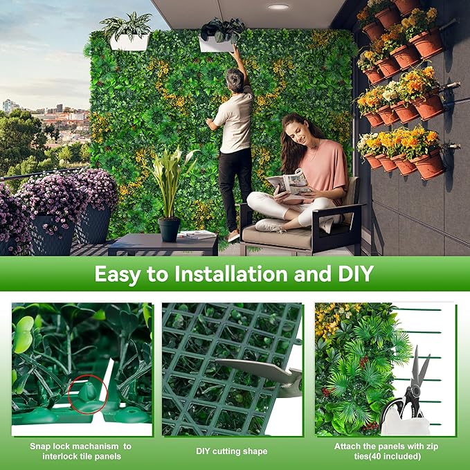 Grass Wall Panels Roll, 40"x120"(33.33 SQFT) Artificial Grass Backdrop Wall with Tropical Leaves, UV-Anti Faux Greenery Plant Boxwood Panels for Outdoor Green Wall Decor