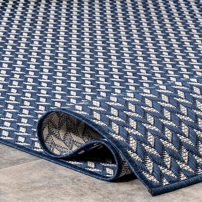 Nuloom Outdoor Performance Camryn Navy/Ivory, 2' x 6', Herringbone, Soft, High Traffic, Stain Resistant, Easy Clean, Durable Runner for Indoor/Outdoor Patio, Deck, Porch, Garden, Courtyard