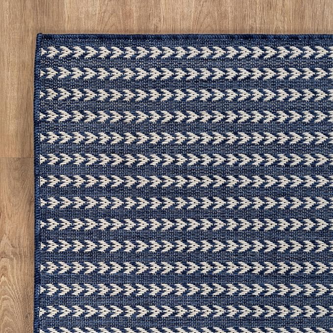 Washable Outdoor Rug 6x9 Modern Area Rugs Outdoor Carpets Striped Pattern Non Shedding Waterproof Easy Clean Patio Deck Porch Living Room Bedroom Garden RV (6 X 9 Navy)