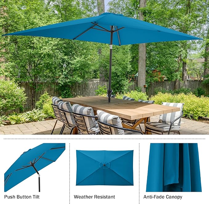 Rectangular Patio Umbrella - 10ft Easy Crank Sun Shade with Push Button Tilt for Outdoor Furniture, Deck, Yard, or Pool by Pure Garden