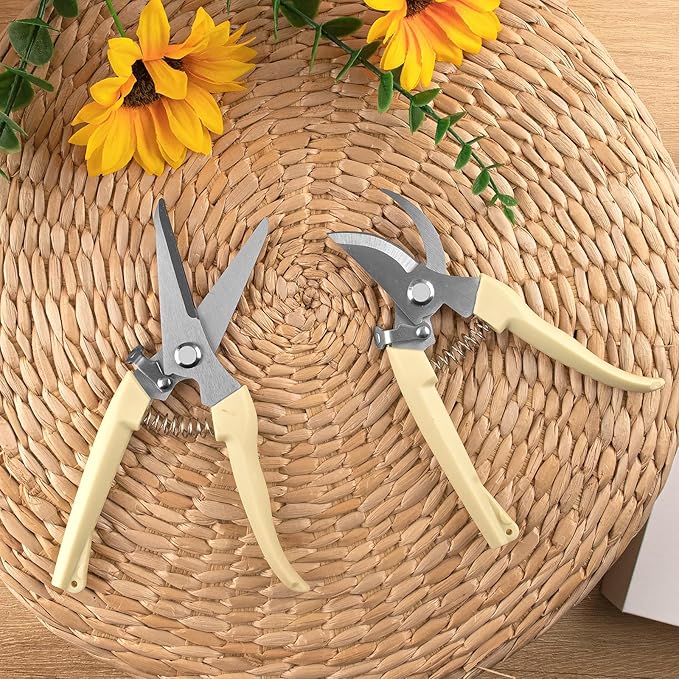 12 Pcs Garden Shears Flower Scissors Pruning Shears Floral Garden Clippers Hand Pruners Branch Cutter Gardening Tools for Plants Cutting, Trimming, Fruits Picking(Bypass, Straight)