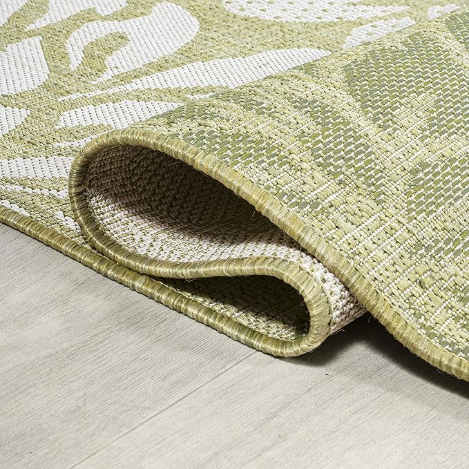 JONATHAN Y Floral Textured Weave Indoor Outdoor Runner Rug 2X10 Green/Cream, Zinnia Modern for Backyard, Patio, Porch, Easy-Cleaning, High Traffic, Pet-Friendly, Non-Shedding (SMB110H-210)