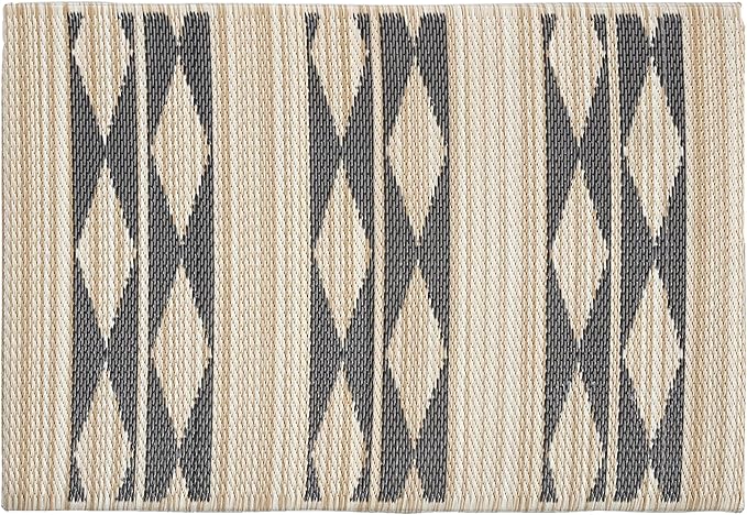 Fab Habitat Striped Non Slip Doormat - Durable, Thin - Recycled Plastic - Entryway, Front Door, Porch, Patio - Cairo - Natural & Black (24" x 36" Non-Slip)