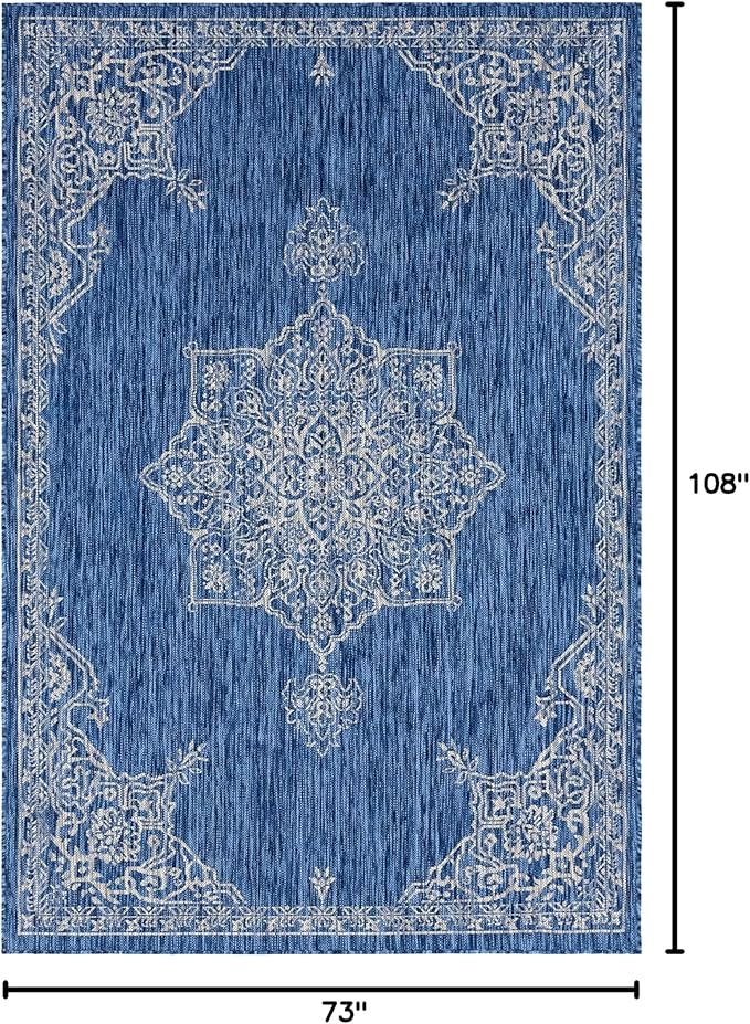 Unique Loom Outdoor Traditional Collection Area Rug - Antique (6' 1" x 9' Rectangle, Blue/ Gray)