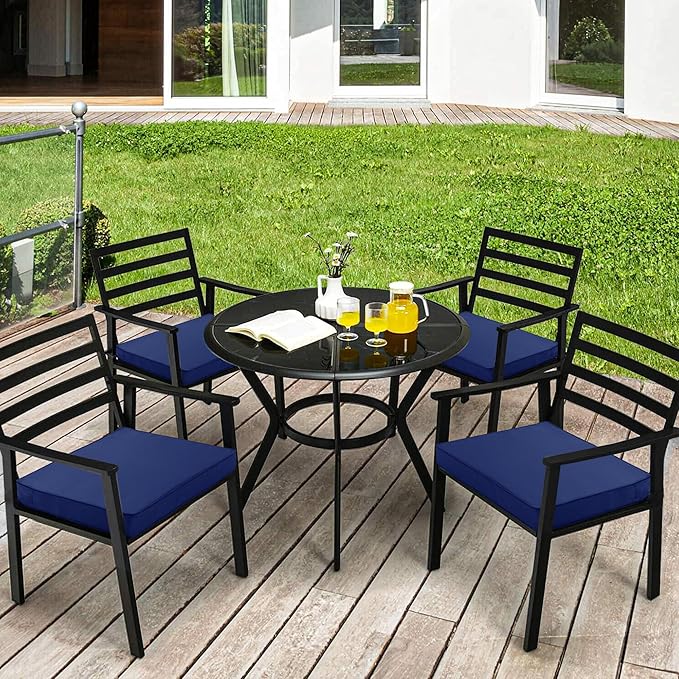 4 Pack Outdoor Chair Cushions 19 x 19 Inch Water Resistant Patio Chair Cushions with Tie 3 Year Color Fastness Thick Outdoor Seat Cushion for Garden Lawn Patio Furniture Navy