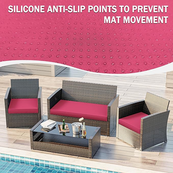 3 Pack Outdoor Replacement Cushions,36L x 18W x 3H,18L x 18W x 3H inch, High-Elastic Replacement Sponge for 4-Seater Water-Resistant Patio/Sofa with Removable Covers (Pink)