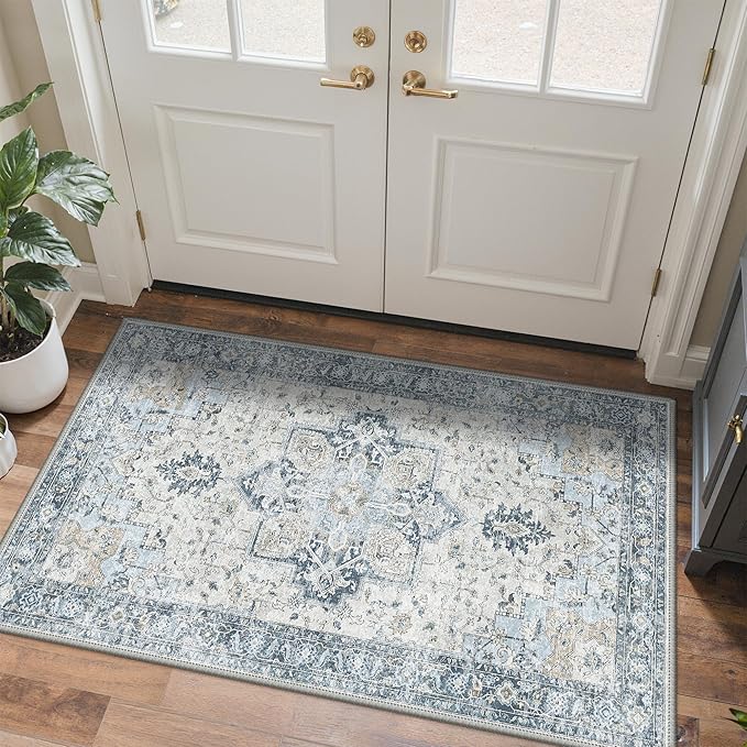 GENIMO Outdoor & Indoor Area Rug 3'x 5', Waterproof, Non-Shedding, Easy Cleaning, Boho Mat for Patio, Living Room, Balcony, Dining Room, RV, Deck, Bedroom, Camping, Outside Carpet,Blue