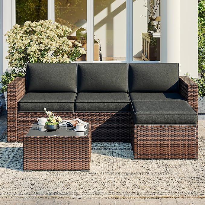 Replacement Cushions for Outdoor Furniture, 7-Piece Outdoor Cushions for Patio Furniture, Deep Seat, Waterproof & Fade Resistant Couch Cushion for 4-Seat Patio Conversation Sets, Black
