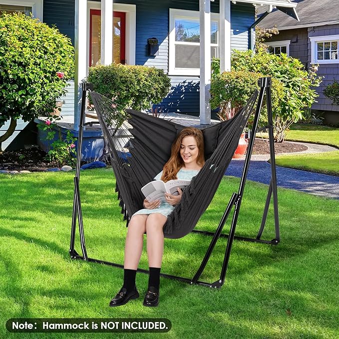 TLSUNNY 3 in 1 Hammock Stand, Outdoor Collapsible Swing Chair, w/Portable Foldable Heavy-Duty Steel Stand Holds up to 350 lbs, Carrying Bag, Thick Durable PU Easy Set Up for Porch,Patio,Garden,Camp