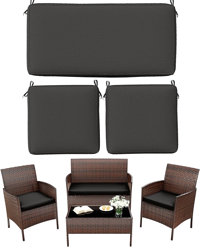 3 Pack Outdoor Replacement Cushions, Fit for 4-Seater Wicker Rattan Patio Conversation Set, 36x18x3,18x18x3, Liner & Cover