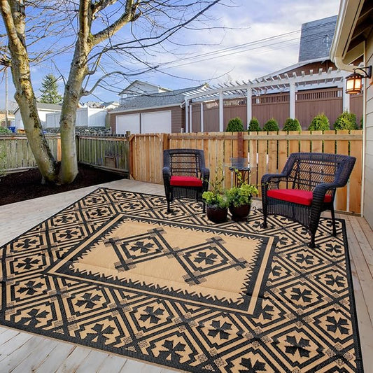 Tent Rug,Tent MatOutdoor Rugs Clearance Waterproof Camping Rug for Outside Your Rv Plastic Straw Black Reversible Outside Mat Durable Edges Patio,Porch,Rv Camping Mat