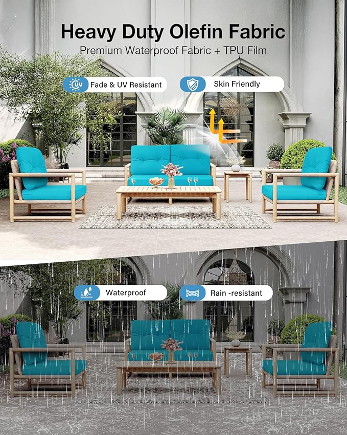 YEFU Olefin Outdoor Chair Cushions: Fade Resistant Outdoor Seat Cushion 24 x 24 - All Weather Patio Furniture Cushion with Ties - Deep Seat Patio Cushions for Chair Sofa Couch(Blue)