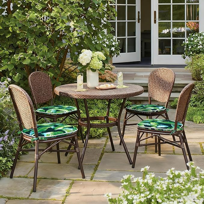 Outdoor Chair Cushions Set of 2, Water Resistant Patio Chair Pads with Ties, Seat Cushions for Home Garden Furniture Decoration, 16"x17", Hanalei Lagoon