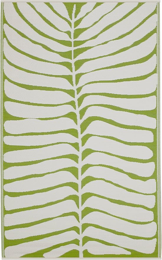 Fab Habitat Outdoor Rug - Waterproof, Fade Resistant, Crease-Free - Premium Recycled Plastic - Tropical Leaf Botanical - Porch, Deck, Balcony, Mudroom, Laundry Room, Patio - Hilo - Green - 3 x 5 ft