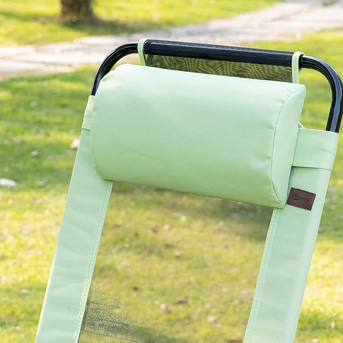 Outsunny Folding Patio Dining Chairs Set of 2, Outdoor Deck Chair with Adjustable Sling Back, Camping Chair with Removable Headrest for Garden, Backyard, Lawn, Green