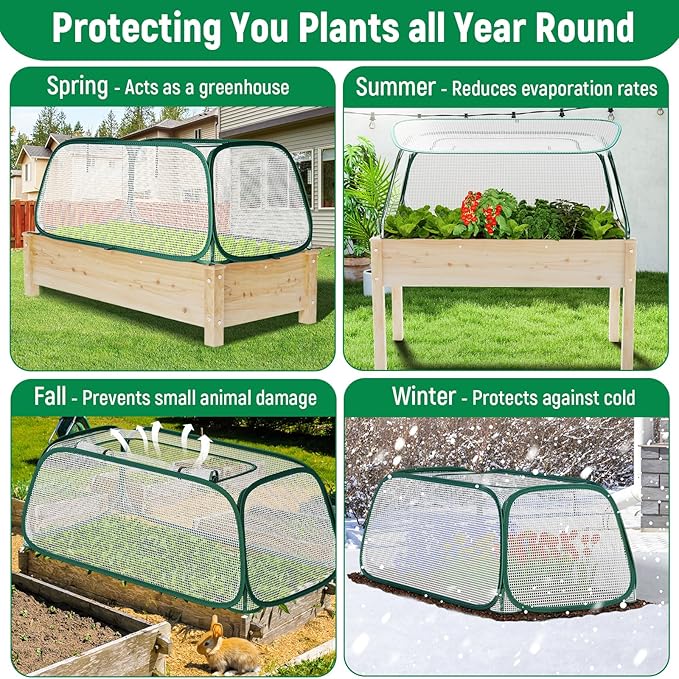 Raised Garden Bed Cover - Large Raised Bed Greenhouse Covers Freeze Protection & Sunblock, Seedlings Plants Growth Cover Against Pests & Animals, Row Covers for Garden in Winter Spring-45"x22"x16"