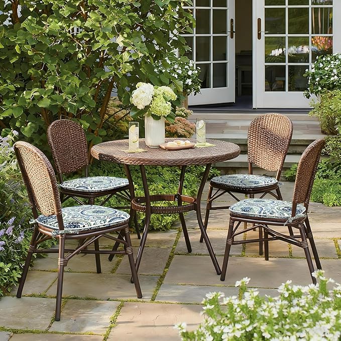 Outdoor Chair Cushions 16"x17" Set of 2, Water Resistant Patio Chair Pads with Ties, Seat Cushions for Home Garden Furniture Decoration, Celadon Wreath