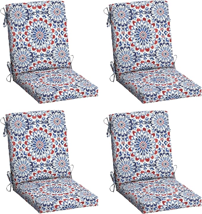 Arden 4-Pack Outdoor Patio Dining Chair Cushion, 20x44, Rain-Proof Seat Pad, Fade-Resistant Outdoor Cushion Clark Blue