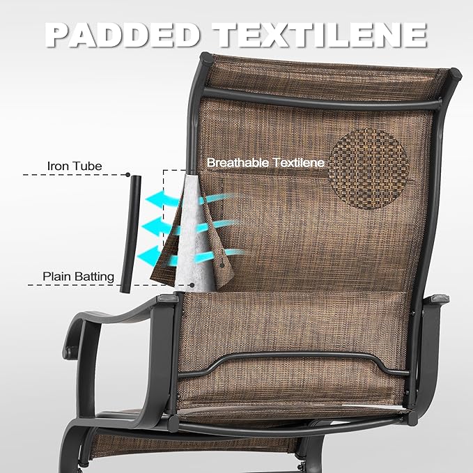 NUU GARDEN Patio Dining Chairs Set of 4, All Weather Outdoor Padded Textilene Patio Chairs, Breathable Spring Motion Textile High Back Outdoor Dining Chairs for Backyard, Lawn, Deck, Brown