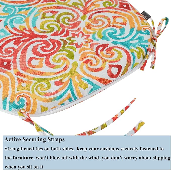 FUNHOME Outdoor Chair Cushions Set of 4, Water-Repellent Seat Cushions D16xW17 Inch, All Weather Patio Chair Pads with Tie Furniture Garden Office Decoration, Corinthian Dapple