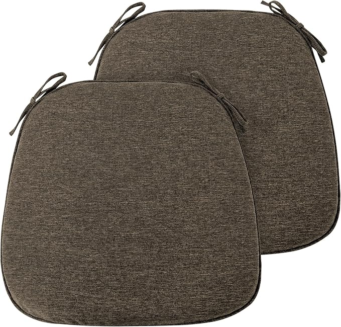 FUNHOME 17"x16"x2" Outdoor Chair Cushions Set of 2, Water Resistant Patio Chair Pads with Ties, Seat Cushions for Home Garden Furniture Decoration-Brown