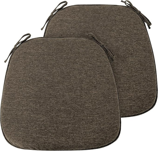 FUNHOME 17"x16"x2" Outdoor Chair Cushions Set of 2, Water Resistant Patio Chair Pads with Ties, Seat Cushions for Home Garden Furniture Decoration-Brown