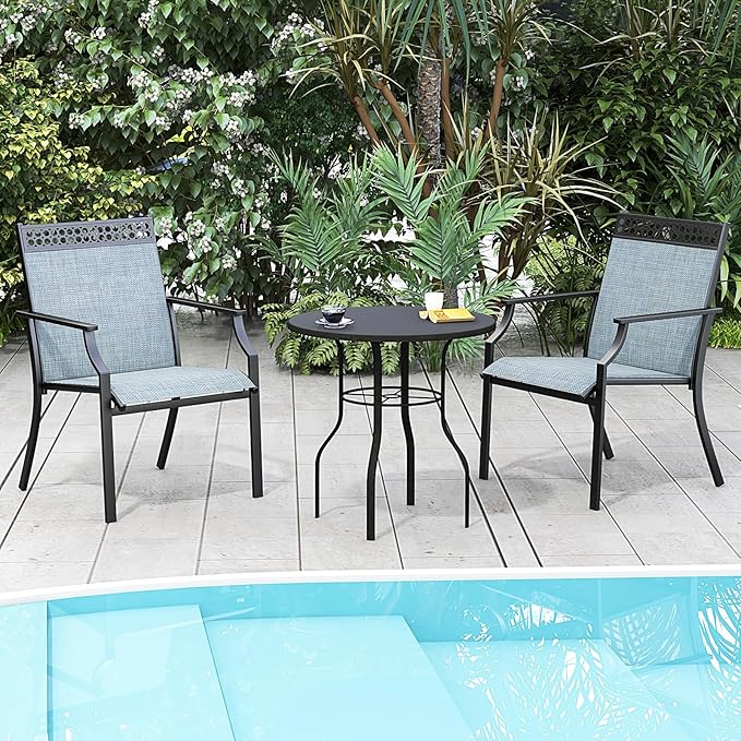 Giantex Patio Chairs Set of 4, Outdoor Chairs with All Weather Fabric, High Backrest, Armrests, Heavy Duty Metal Armchair, Outside Dining Chairs for Porch Lawn Garden Yard Pool