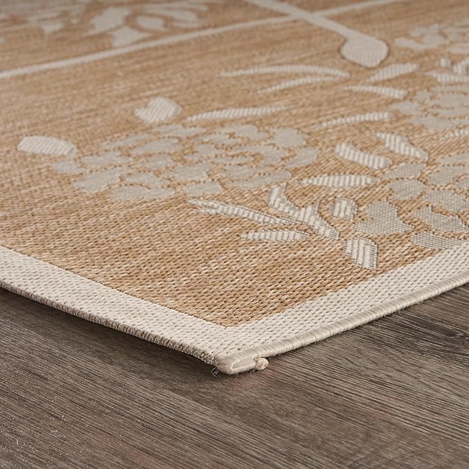 LR Home 8x10 Indoor/Outdoor Area Rug for Home Decor | Tropical Flamingo Large Size Carpet for Living Room, Bedroom, Playroom, Patio, Garden | Modern Farmhouse Rug | Beige/Tan