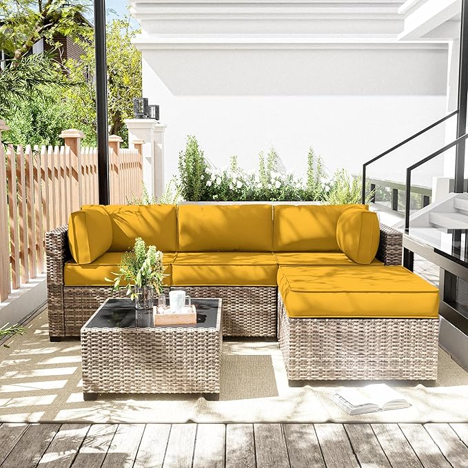 Patio Furniture Cushions, Replacement Outdoor Cushions for 4-Seat Patio Furniture, Waterproof Cushions for Outdoor Sectional Sofa Couch, Yellow